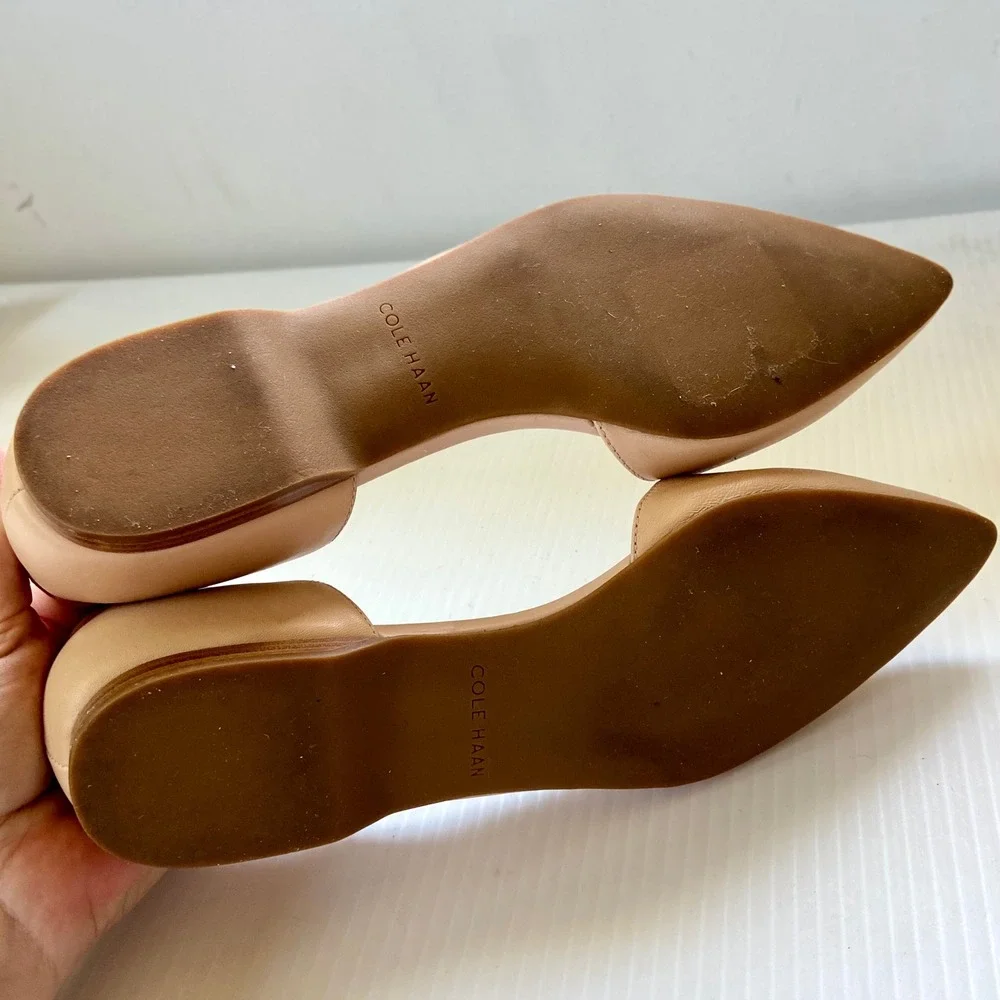 Cole Haan Bambra Skimmer II Nude Tan Leather D'Orsay Pointed Toe Flats Women 8.5